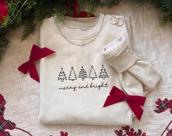 Moletom bordado "Merry and Bright" — Suéter de Natal