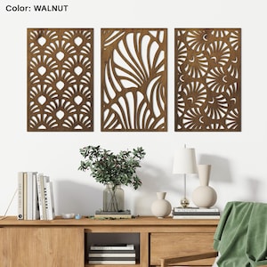 Holz botanische Wandkunst, Holzblatt-Wanddekor, botanische Holzkunstplatten, botanische Blattkunst, Pflanzenbezogene Kunst, geometrische Holzwandkunst
