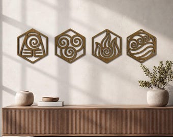Vier Elemente Holztafeln, Natur inspiriertes Dekor 4er-Set, Erde Luft Feuer Wasser Dekor, Boho Wandkunst, spirituelle Natur Set