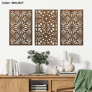 Lattice wall panel, Boho wall art set of 3, Geometric wood wall decor, Moroccan wood panel, Wooden boho wall art,Decorative wood panel