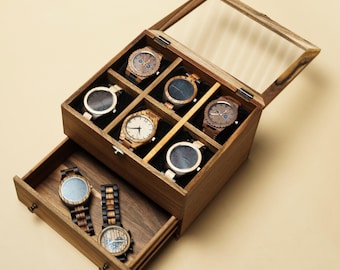 Watch box for men wood, Watch box for men with drawer, 40th birthday gifts for him, Custom wooden watch case, Solid wood watch box