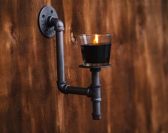 Aplique de pared de hierro, Aplique industrial, Candelabro de metal, Apliques para velas, Decoración medieval, Candelabro, Decoración steampunk, Candelabro de latón