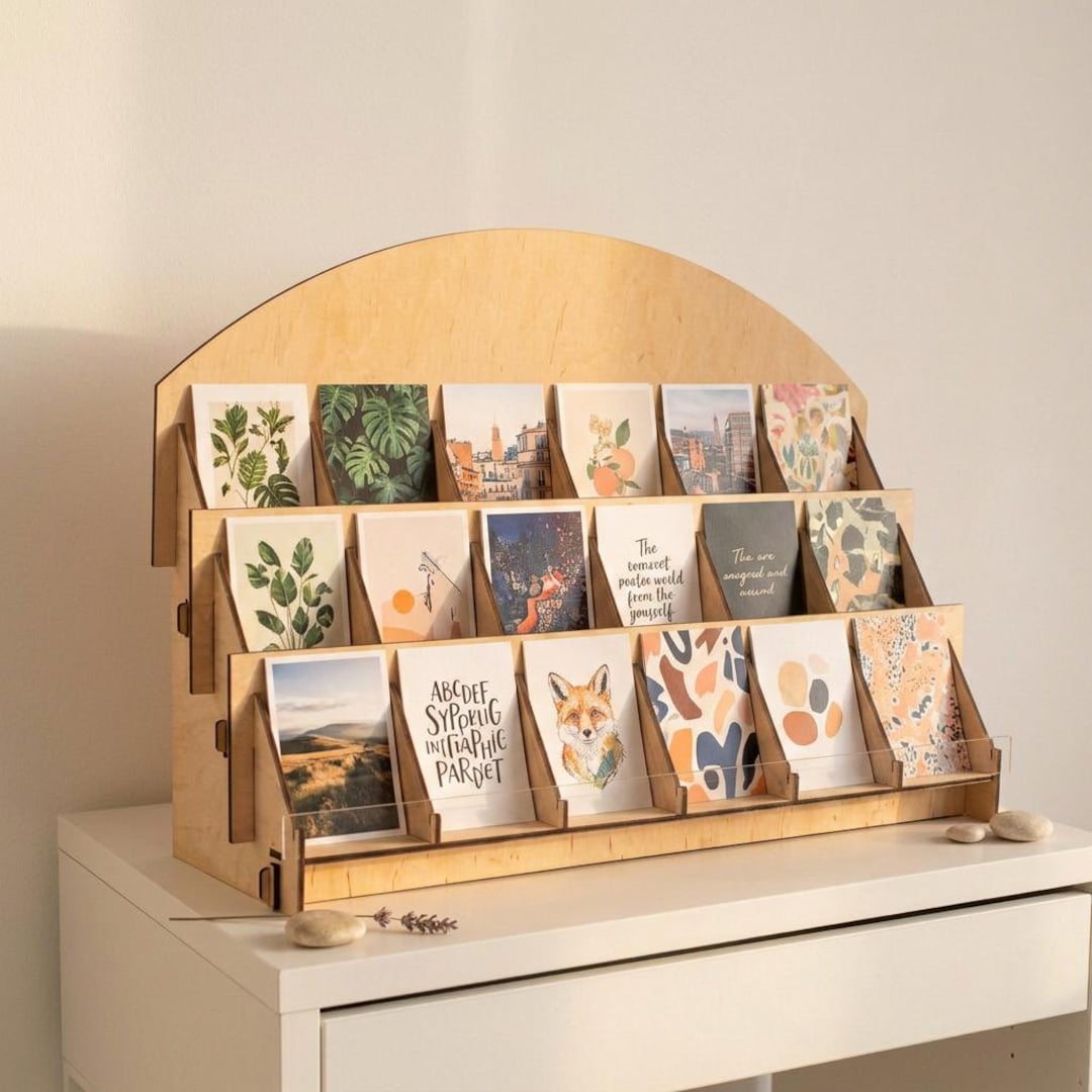 Postal Card Rack Standing Greeting Cards Display Wood, Greeting Card Stand, Wood Retail Display ...
