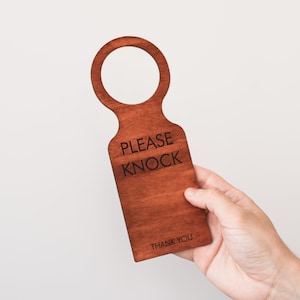 Custom door knob hanger, Please knock doorknob hanger, Do not disturb door knob sign, Office door hanger in a meeting, Door tag note