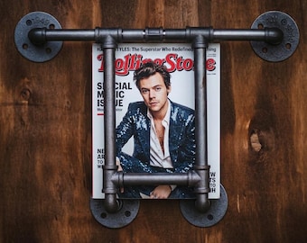 Revistero industrial, adorno de pared steampunk, revistero oxidado, revistero de baño, soporte de revistas de metal, revistero de pared moderno