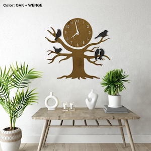 Birds on tree clock, Bird clock for wall, Wood wall clock with bird, Wildlife wall clock, Nature wood wall clock, Tree wall clocks