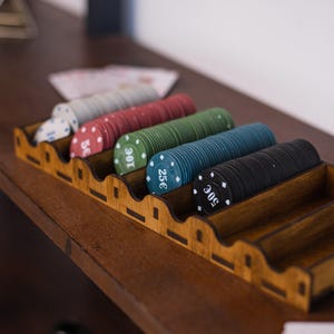 Bandeja de madera para fichas de póker, Portafichas de póker de madera, Estuche de madera para fichas de póker, Caddy para fichas de póker, Barril expositor para fichas de póker, Portafichas de casino