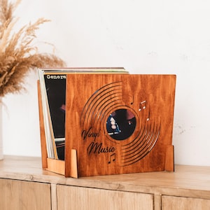 Custom vinyl record crate, Wooden vinyl record storage engraved, Vinyl record flip rack, Record storage stand, Vinyl record holder rack