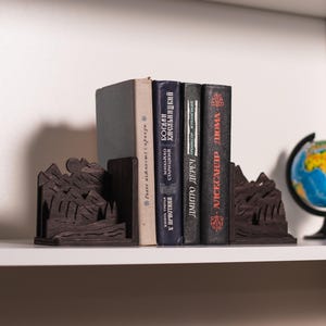 Mountain book ends for nursery, Wooden book ends, Nature book ends, Home library decor, Adventure book end, Rustic book ends,Forest bookends