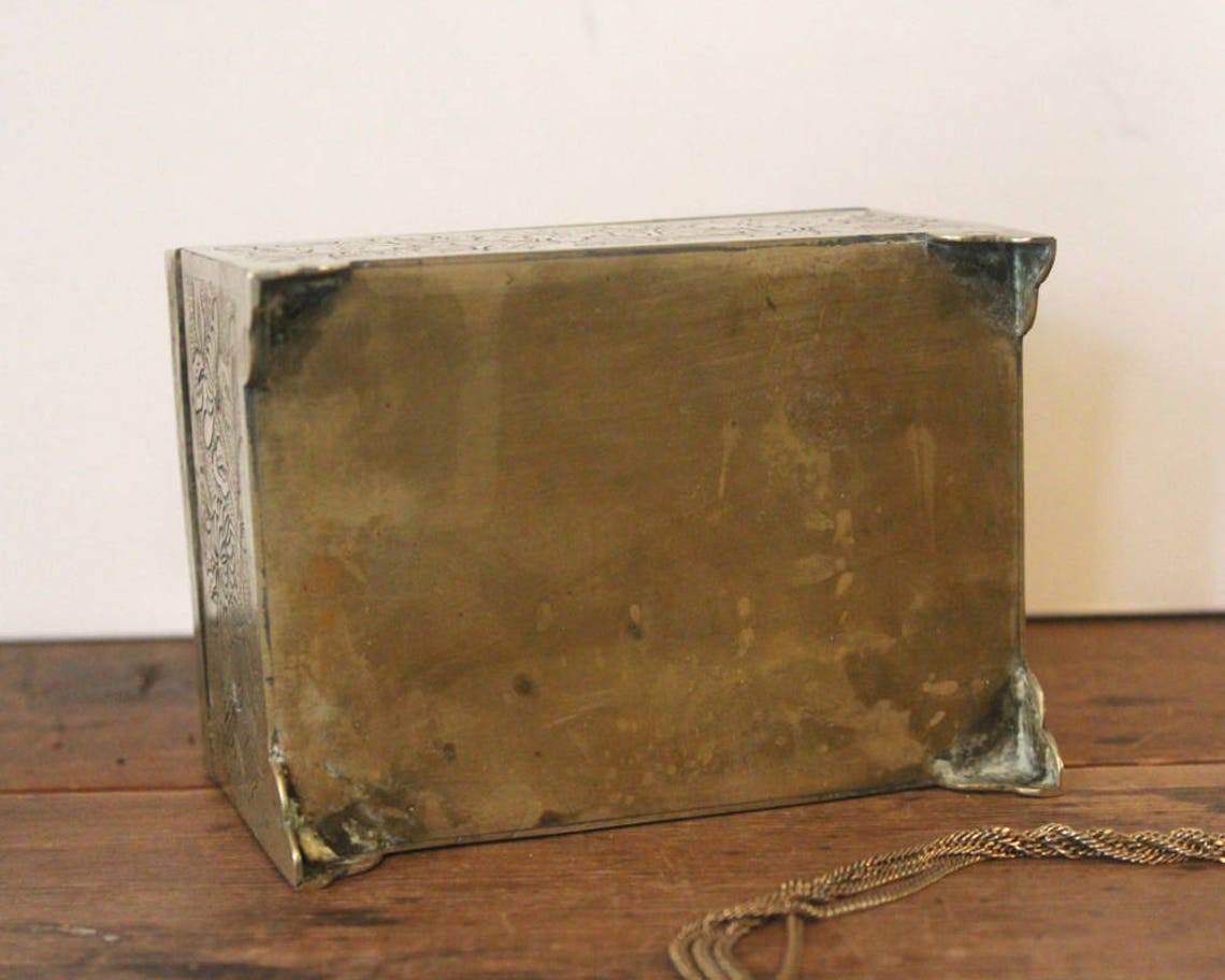 Vintage brass jewelry box with engraved cherry blossoms Etsy