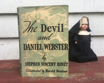 1965, The Devil and Daniel Webster by Stephen Vincent Benet - vintage hardcover book w dust jacket, fiction, American Classic, short story