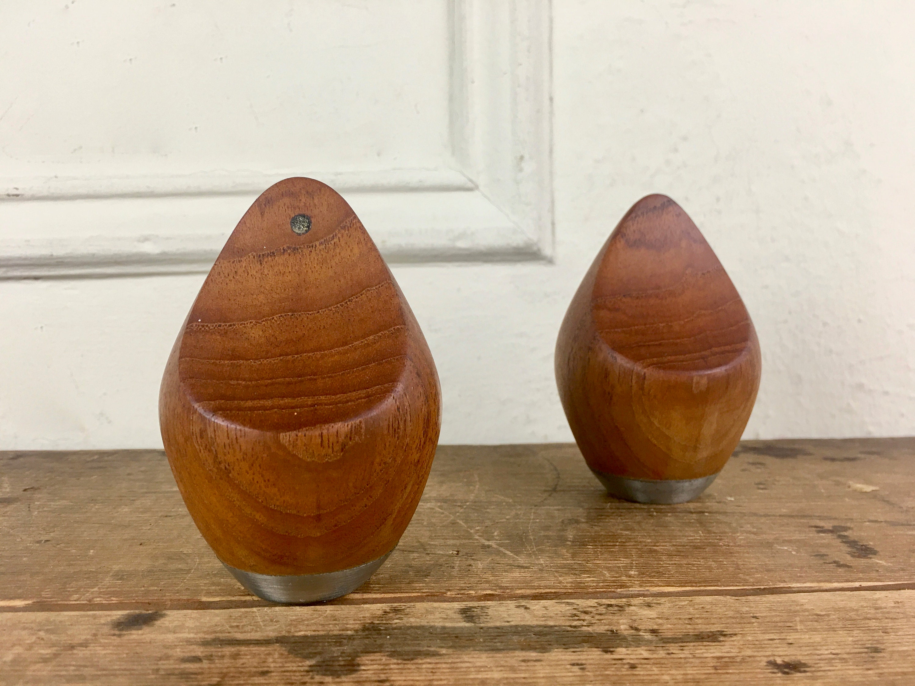 Vintage mcm PJ Ostergaard Teak Salt + Pepper Shakers - pjo, DANISH MODERN design, retro kitchen, S&P, egg shape - made in Denmark
