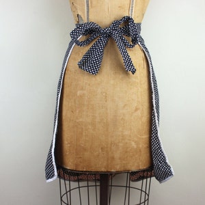 vintage 1970s Navy Gingham Half Apron with daisies tulips ruffles for baking Cookies & Sweet Treats with polka dots and rickrack image 5