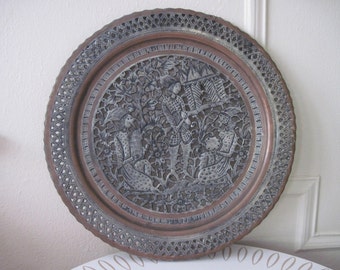 vintage Renaissance Musician Hammer and Pierced Metal Platter