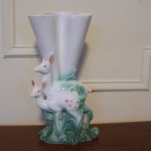 the Woodland Deer & Her Fawn - Large vintage 1940s Art Deco  ceramic Vase