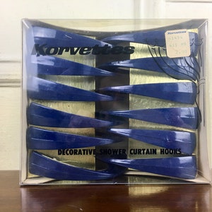 1970s shower curtain hooks - NIB, new in box, KORVETTES - Indigo Blue / Dark Purple - set of 12 - Mod, Vintage Bathroom / Powder room decor