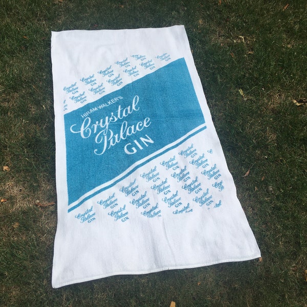 Hiram Walker’s Crystal Palace Gin, vintage 1970s beach towel - super thin cotton terrycloth, retro Bar & POOL PARTY advertisement