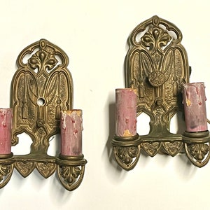 Antique 1920s pair of Bronze / Cast Metal Wall Sconces - ISCO, Victorian / Neoclassica / Art Nouveau - double candlestick, wall light, 1930s