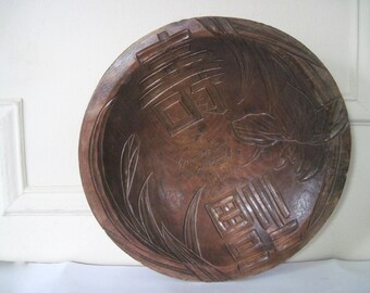 antique, primitive Wooden Dough Bowl - MOTHER - Atlantic City, NJ 1917 - souvenir, vintage, hand carved