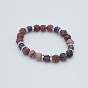 Pulseira de rodonita e ametista