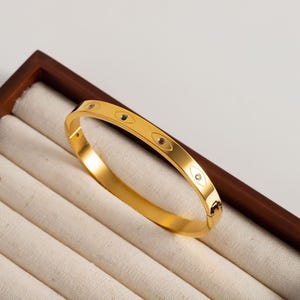 Vintage 18K Gold Plated Stainless Steel Sun Star Eye Bracelet & Bangle for Women Fashion Party Wedding Jewelry