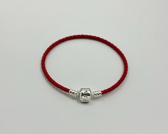 pandora s925 red braided leather bracelet