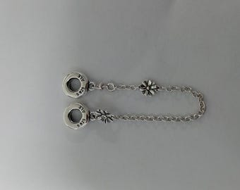 pandora daisy flower safety chain silver charm s925 ale