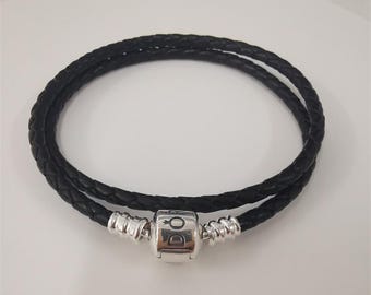 pandora bracelet double braided leather black