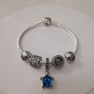 pandora s925 silver ale blue turtle bracelet set