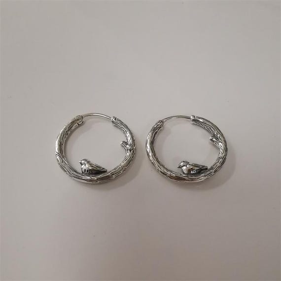 Pandora Sterling Silver Spring Bird Hoop Earrings