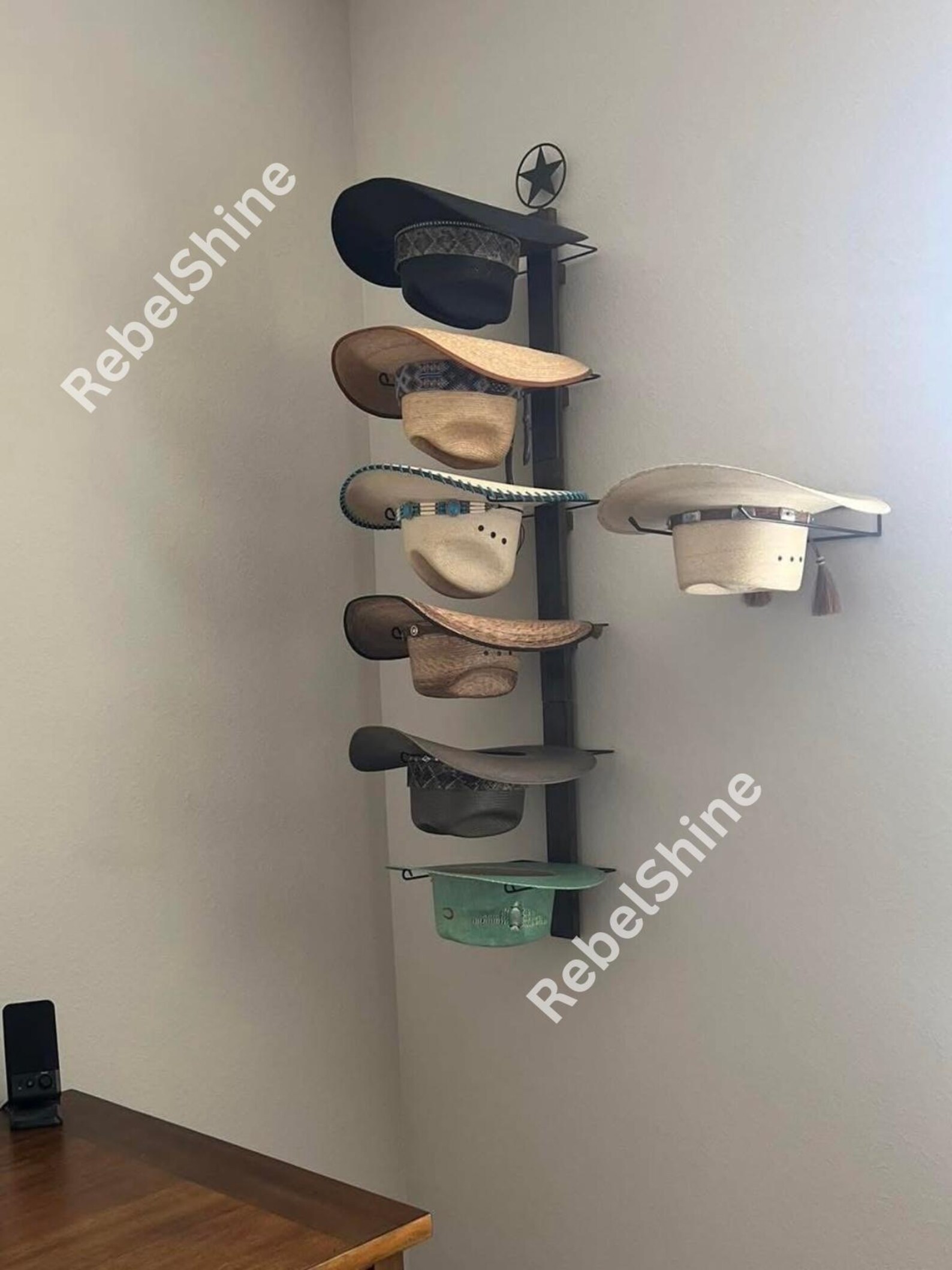 6-Piece Wood Wall Mount Western Hat Organizer | Cowboy Hat Holder | Cowboy Hat Rack | Hat Storage Display | Large Hat Rack