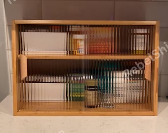 Bamboo Kitchen Cabinet with Sliding Glass Doors: Adjustable Shelf Organizer