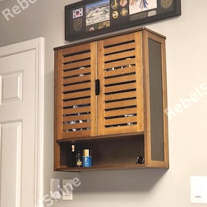 Bamboo Wall Mounted Bathroom Cabinet with Doors & Adjustable Shelves | Bathroom Organizer | Medicine Cabinet | Wood Wall Cabinet