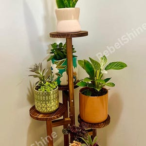 5 Tiered Wooden Plant Stand for Indoor | Corner Plant Stand | Flower Pot Stand | Walnut Plant Stand | Plant Pot Stand | Housewarming Gift