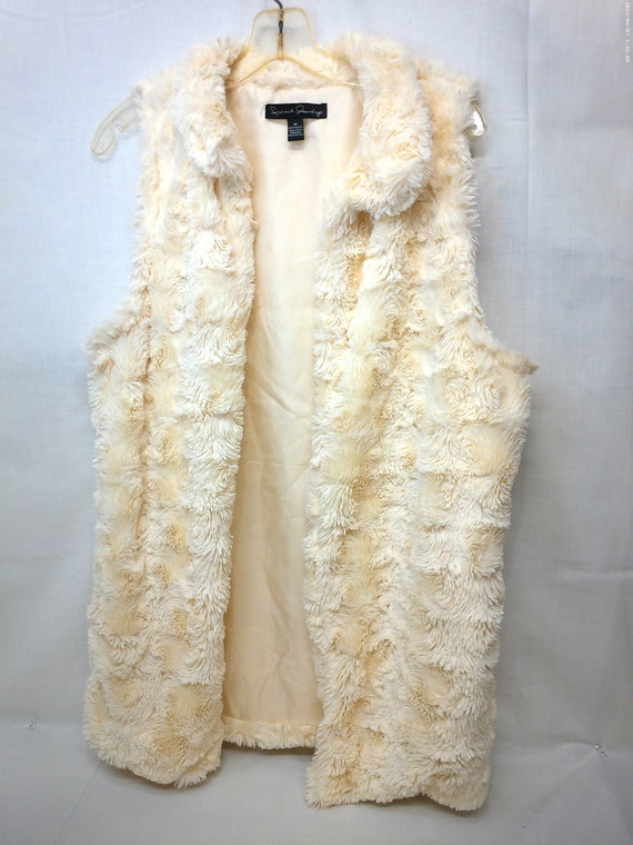Vintage Faux Fur Vest, Cream Colored Fur Faux Fur 