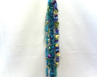 Handmade Hair accessory, Hair Clip, Yarn Style hair Decoration, Beaded Hair Jewelry, Teal, Blue, Purple Hanging Hair Clip. yarn dread clip,