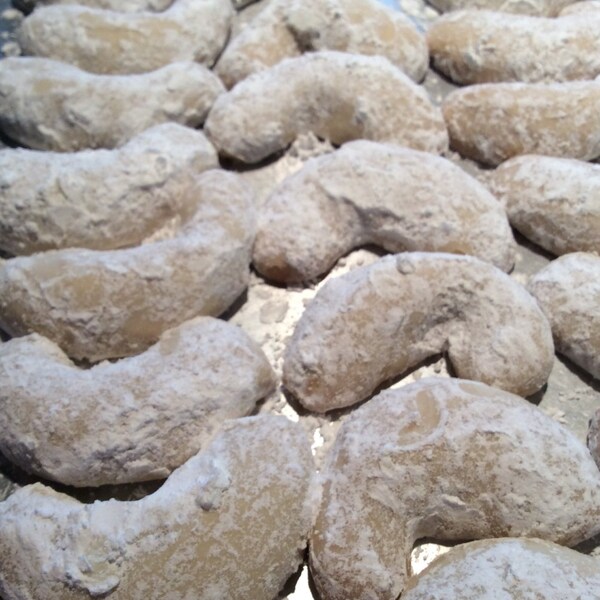 Kourabiedes, Greek Butter Cookies, Wedding Cookie, Edible Gift, Homemade Baked Goods, Crescents