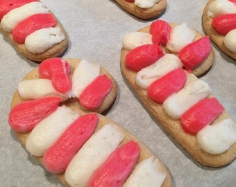 Frosted Candy Cane Sugar Cookies, Christmas Cookie, Homemade Baked Goods, Candy Cane Lane, Party Favors, Holiday Decorated Cookies