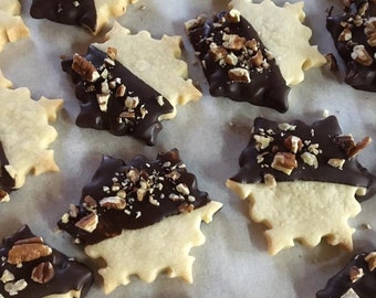Chocolate Dipped Shortbread Snowflake Cookies with Toasted Pecans, Snowflakes, Chocolate, Homemade Baked Goods, 1 dozen