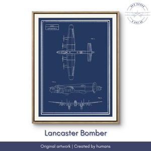 Lancaster Bomber, Blue | Airplane Wall Art, Aviation Art, Airplane Decor, Gifts for Pilots, Flight Attendant, Blueprint Art, Digital Art
