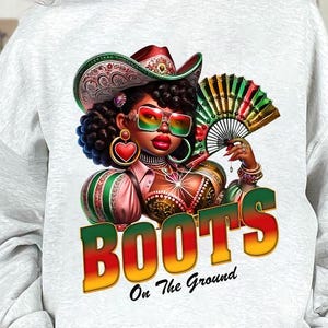 Boots On the Ground PNG, Line Dance Southern Soul Blues RnB Workout Cowboy Boots Pink Cowgirl Boots PNG Sublimation, Melanin Women Png