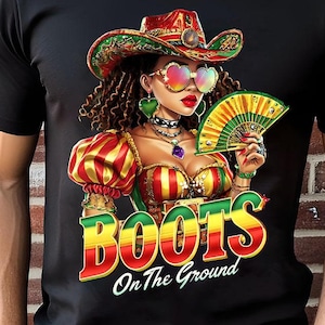 Boots On the Ground PNG, Line Dance Southern Soul Blues RnB Workout Cowboy Boots Pink Cowgirl Boots PNG Sublimation, Melanin Women Png