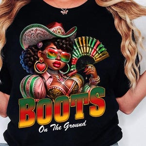 Boots On the Ground PNG, Line Dance Southern Soul Blues RnB Workout Cowboy Boots Pink Cowgirl Boots PNG Sublimation, Melanin Women Png