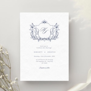 Elegant Vintage Blue Wedding Invitation - Customizable Digital Template for Modern Weddings,Floral Baroque Wedding Invitation,Instant Downl.