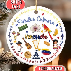 Custom Venezuelan Flag Ornament, Adorno Navideño Personalizado Venezuela, Venezuela Libre Hispanic Heritage Gift, Arepas Hallacas Maracas