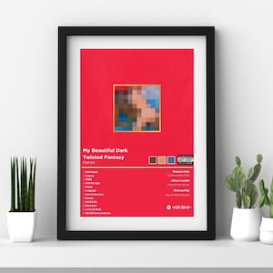 My Beautiful Dark Twisted Fantasy-poster – minimalistische muziekprint, digitale download, iconische albumkunst, wanddecoratie, cadeau voor hiphopliefhebbers