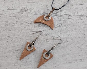 Cherry Wood Necklace and Earrings – Handcrafted Nature-Inspired Jewelry Set - Symbol of Love, Romance and New Beginnings