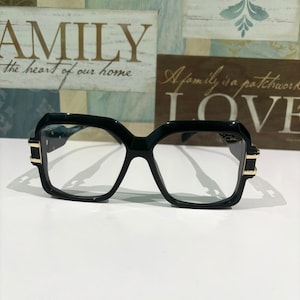 CAZAL Trendy Eyeglasses, Vintage Mod 623 Black & Gold Frame With Clear Lens Eyewear, Gift For Her/ Him, Independence Day,  Parents Day Gift