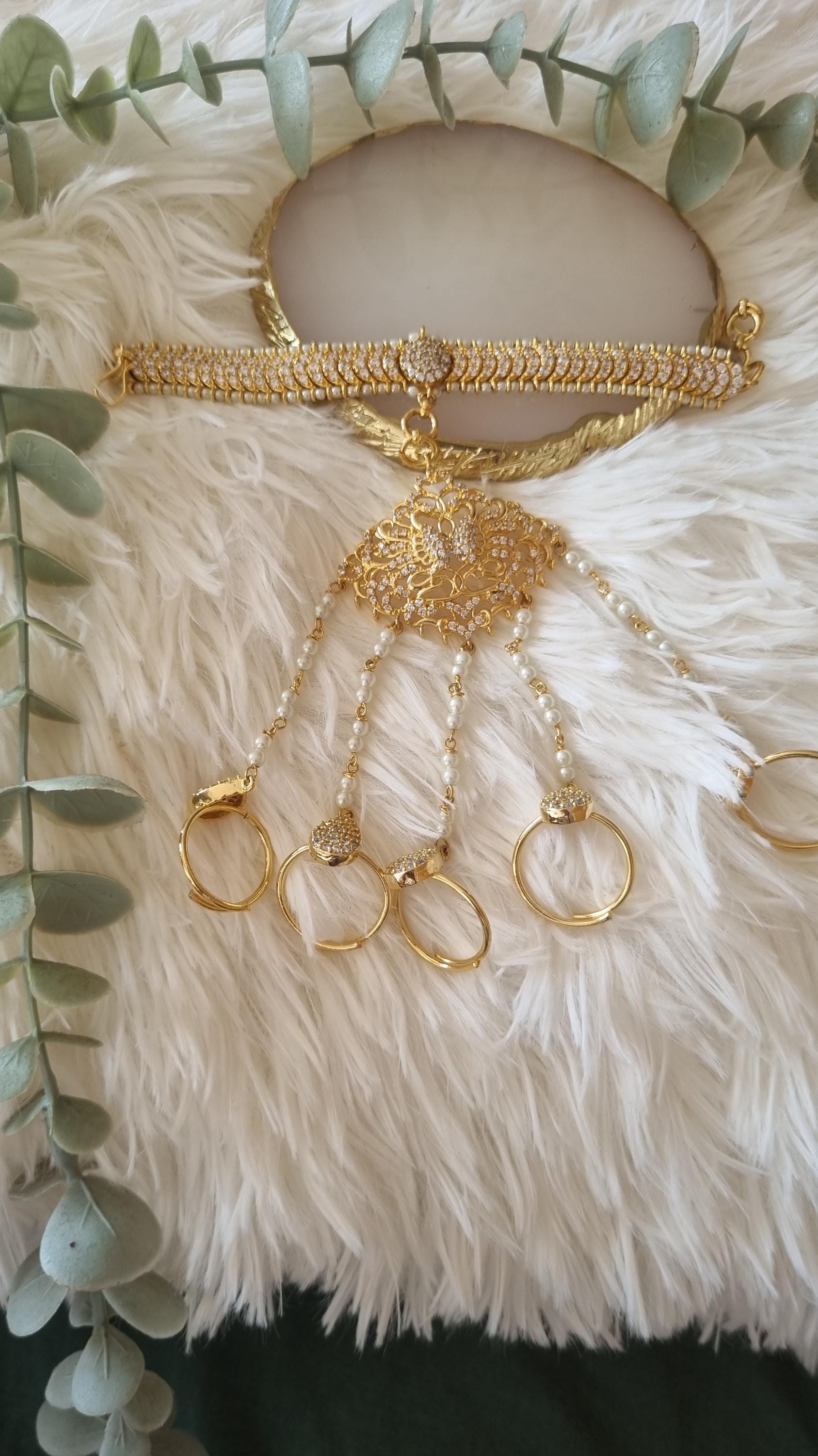 18k Gold Plated Kandyan Bridal Ring Bracelet