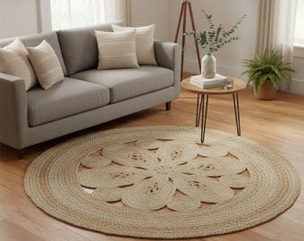 Handmade Jute Oval Rug: Braided Boho Farmhouse Floor Decor